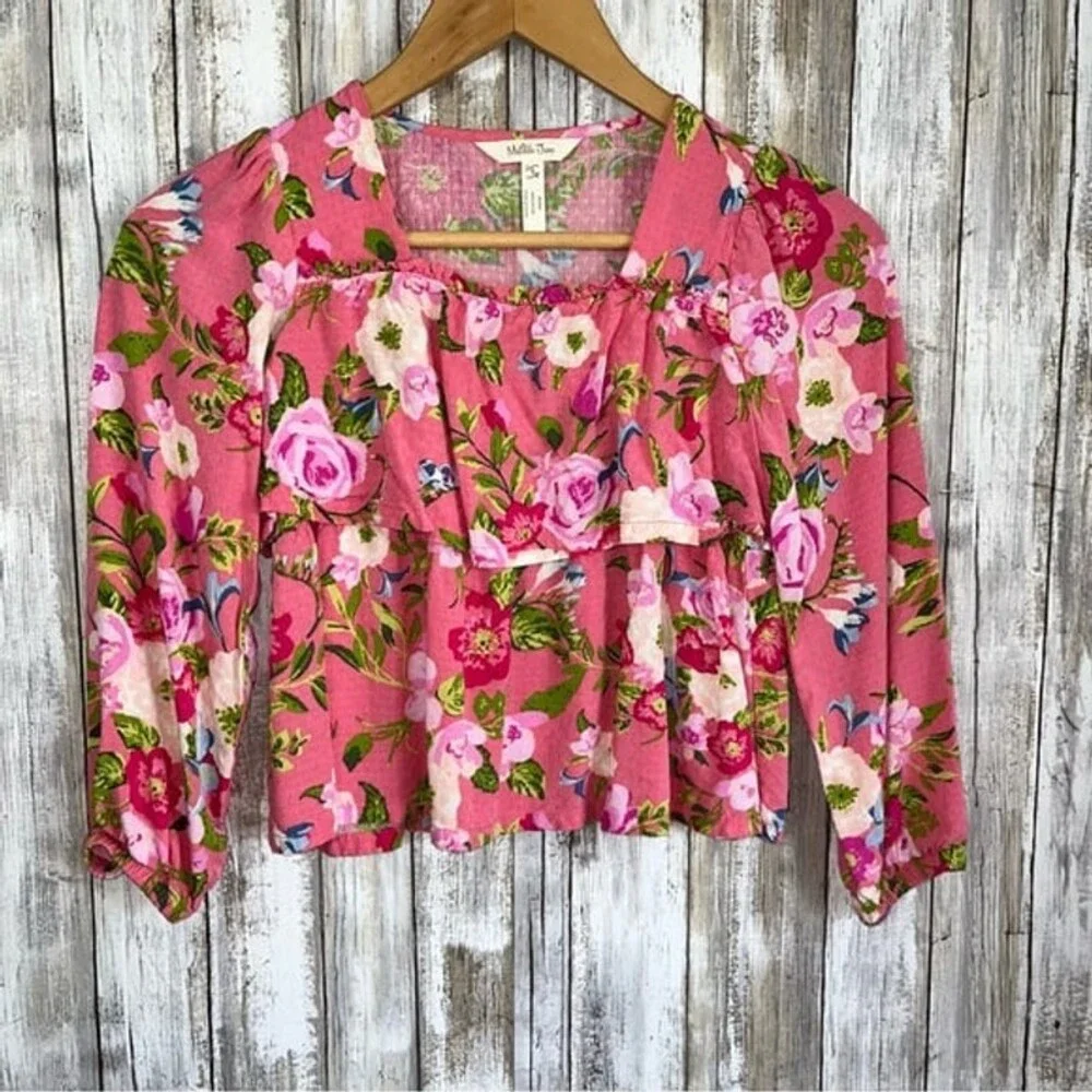 Matilda Jane Girls Always Blooming Pink Floral Ruffle Top 8 - Picture 3 of 5